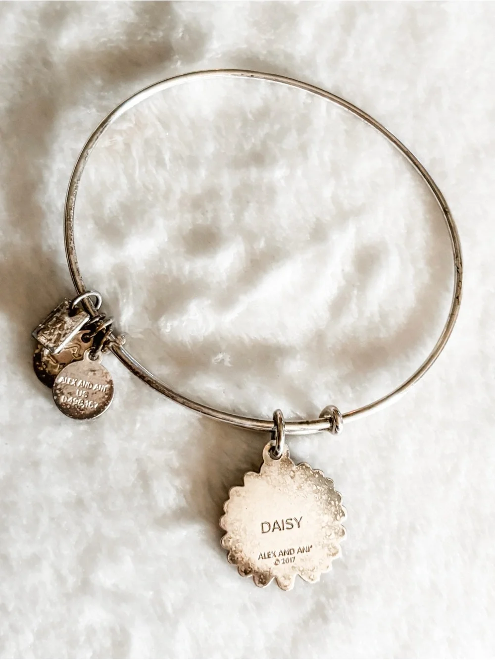 Alex and Ani Daisy Charm Bangle - White with Yellow Center - Silver